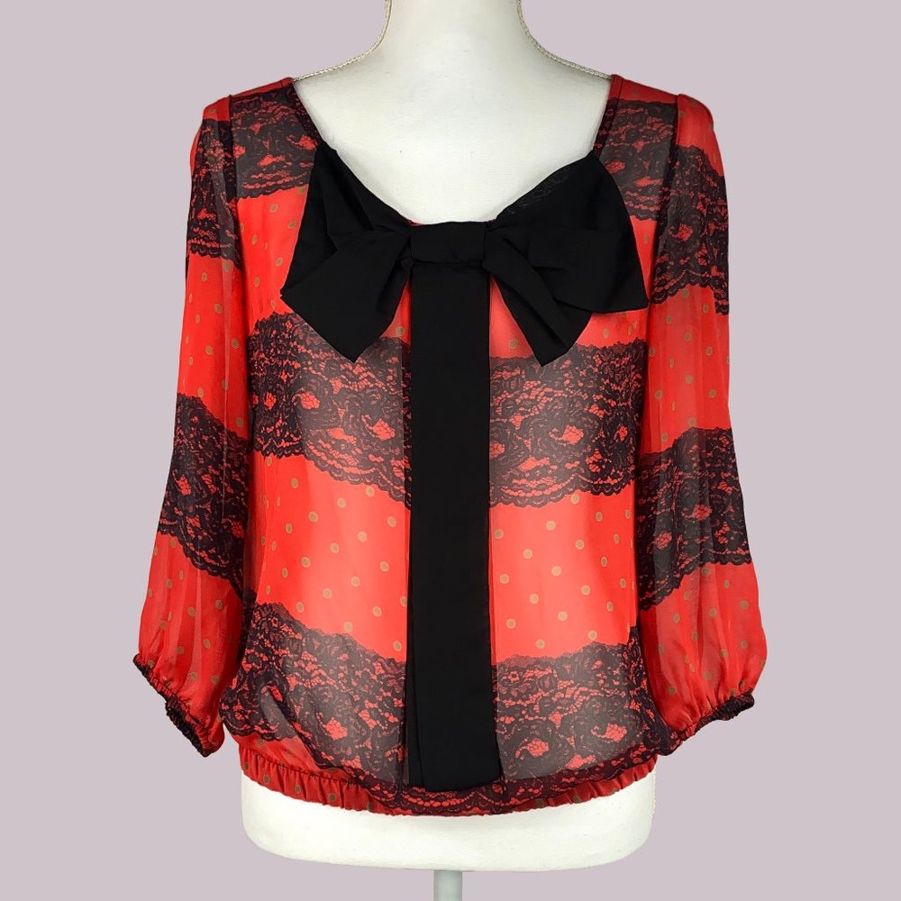Modcloth Orange & Black Striped Sheer Top